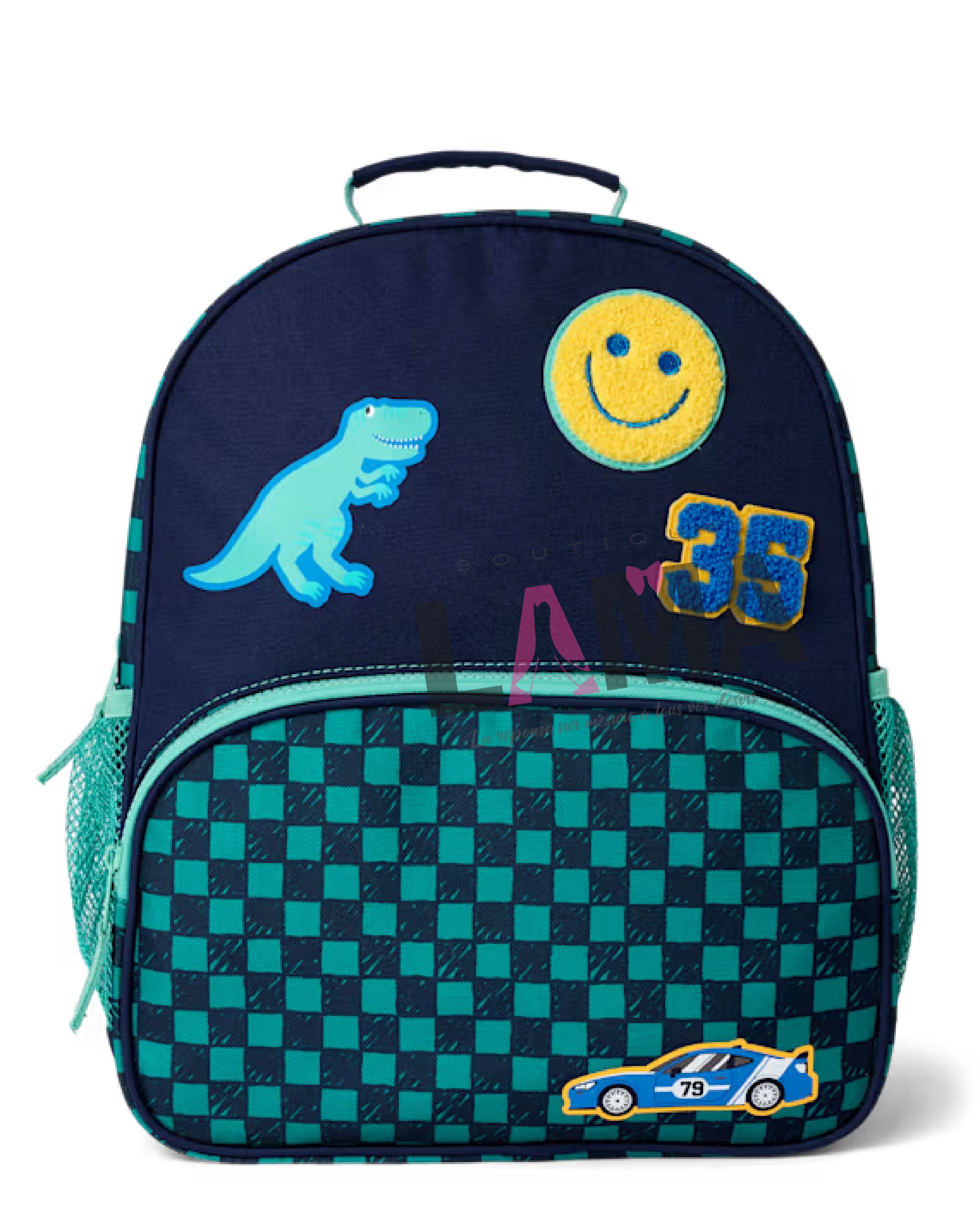 Toddler Boys Checkered Embroidered Patch Backpack & Lunchbox Set